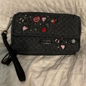 Vera Bradley Black Quilted Floral Wristlet